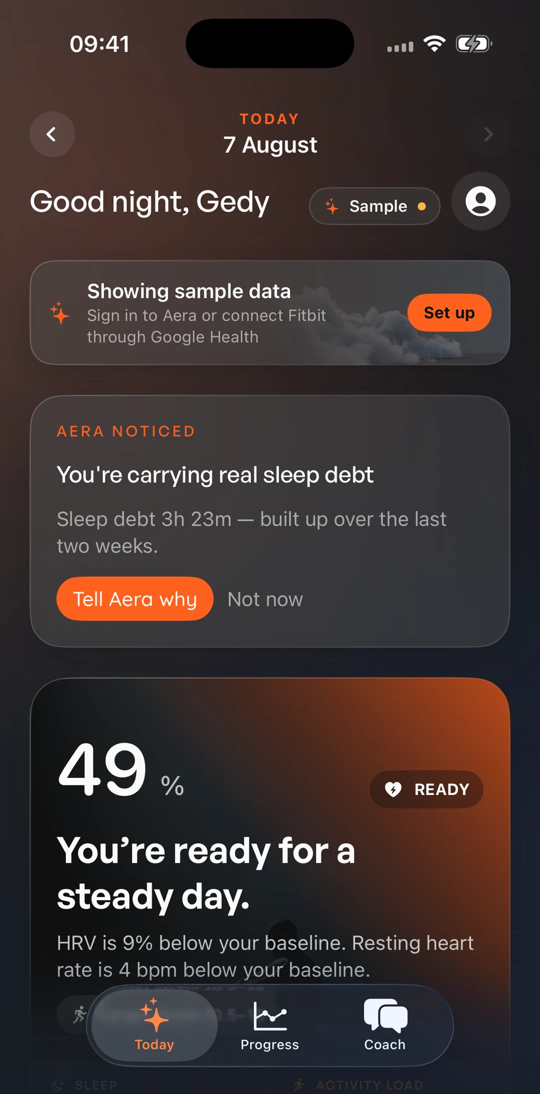 Aera on iPhone — today's readiness and recommendation